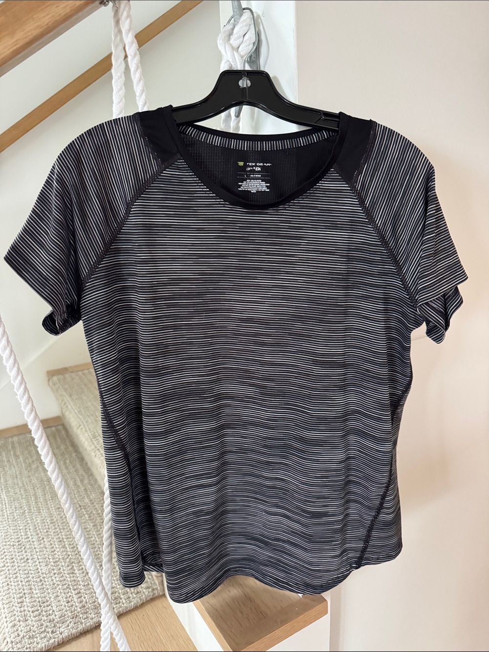 tek gear Black Athletic Crew Neck Performance Top with White Stripes